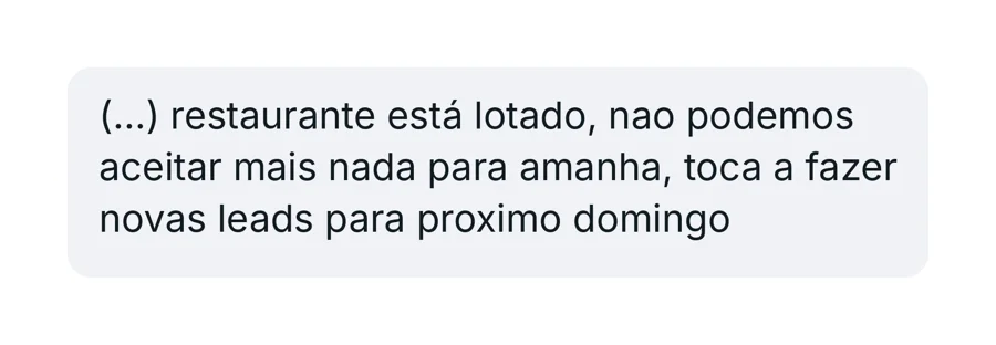 Mensagem de cliente: restaurante lotado
